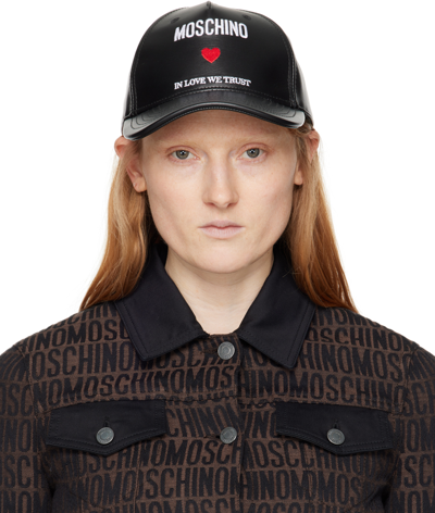 Shop Moschino Black 'in Love We Trust' Cap In A1555 Fantasy Black