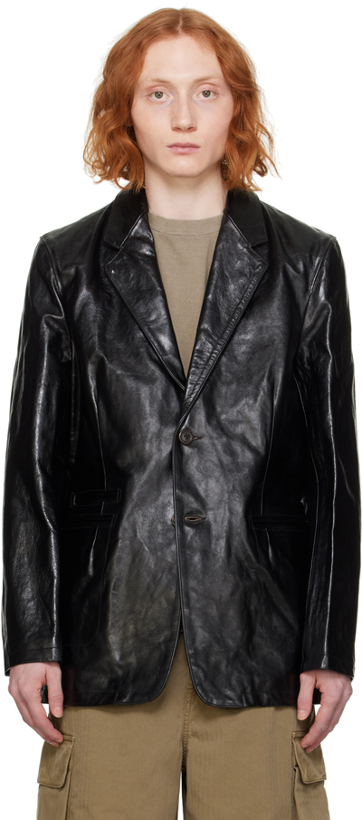 Shop Our Legacy Black Opening Leather Jacket In True Dye Black Leath