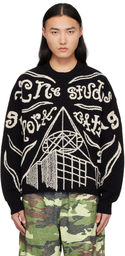 Shop Acne Studios Black Jacquard Sweater In Bm9 Black/ecru