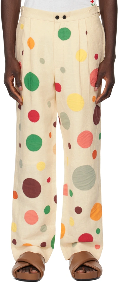 Shop Bode Off-white Dotted Appliqué Trousers In Crmlt