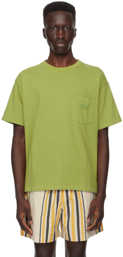 Shop Bode Green Embroidered Pocket T-shirt