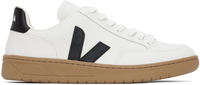 Shop Veja White & Black V-12 Leather Sneakers In Extra-wht_black_dune