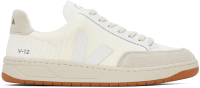 Shop Veja Off-white V-12 B-mesh Sneakers In White_natural
