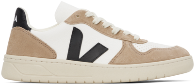 Shop Veja White & Brown V-10 Leather Sneakers In Extra-wht_black_saha