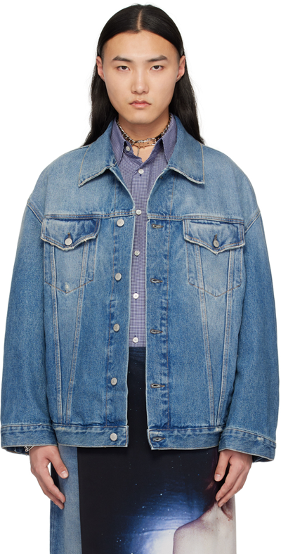 Shop Acne Studios Blue Distressed Denim Jacket In 863 Mid Blue