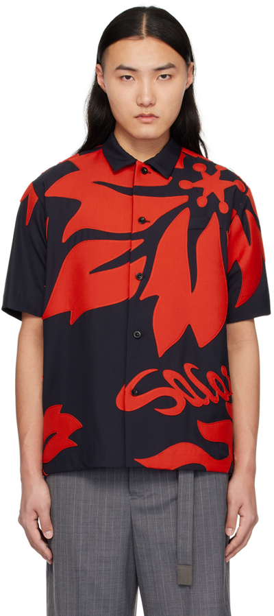 Shop Sacai Navy & Red Floral Shirt In 217 Navyxred