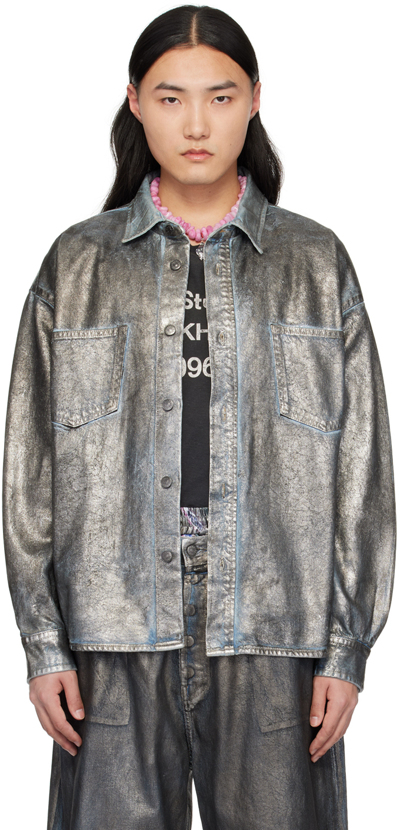 Shop Acne Studios Silver Coated Denim Shirt In Bbr Silver/blue