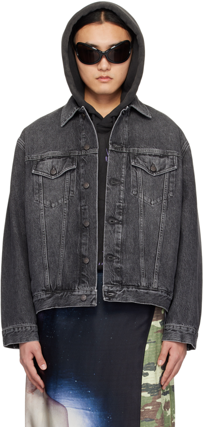 Shop Acne Studios Black Faded Denim Jacket In 900 Black