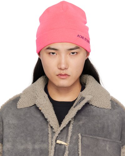 Shop Acne Studios Pink Embroidered Logo Beanie In Bp1 Fluo Pink