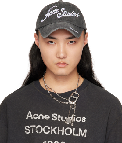 Shop Acne Studios Black Logo Cap In Bm0 Faded Black