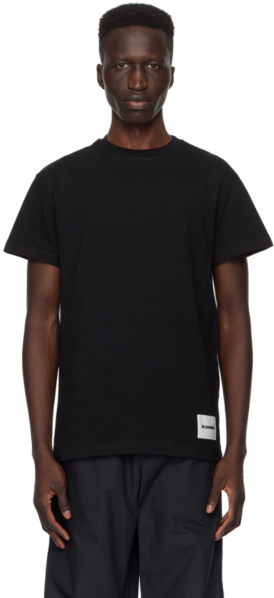 Shop Jil Sander Three-pack Black T-shirts In 001 Black