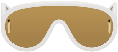 Shop Loewe White Wave Mask Sunglasses In Ivory/brown Mirror