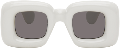 Shop Loewe White Inflated Rectangular Sunglasses In Grey/other/smoke