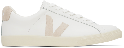 Shop Veja White Esplar Logo Leather Sneakers In Extra-white_sable