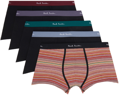 Shop Paul Smith Five-pack Multicolor 'signature Stripe' Boxers In 79 Blacks