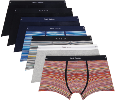 Shop Paul Smith Seven-pack Multicolor 'signature Stripe' And Plain Boxers In 1a Multicolour