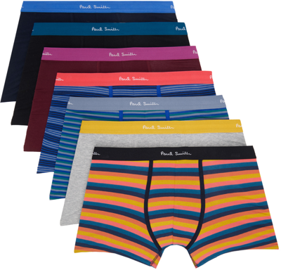 Shop Paul Smith Seven-pack Multicolor 'artist Stripe' Boxers In 1a Multicolour