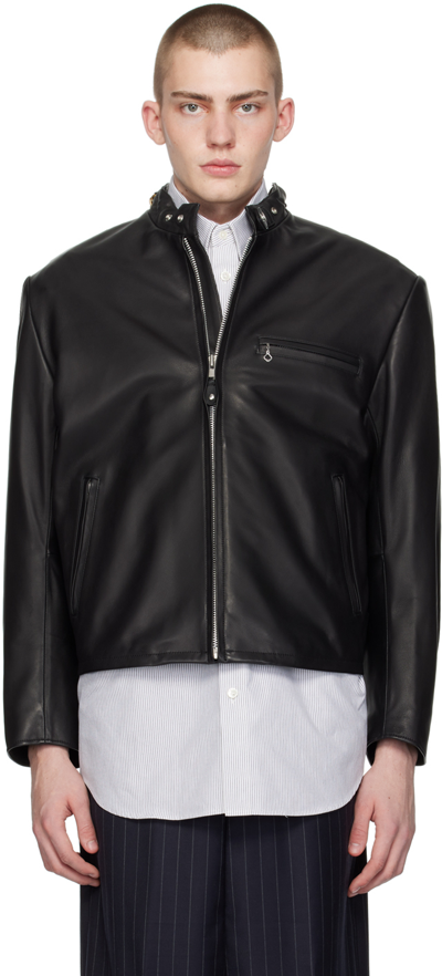 Shop Doublet Black Chain Handle Leather Jacket