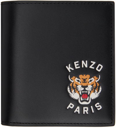 Shop Kenzo Black  Paris Mini Varsity Leather Wallet In 99 Black