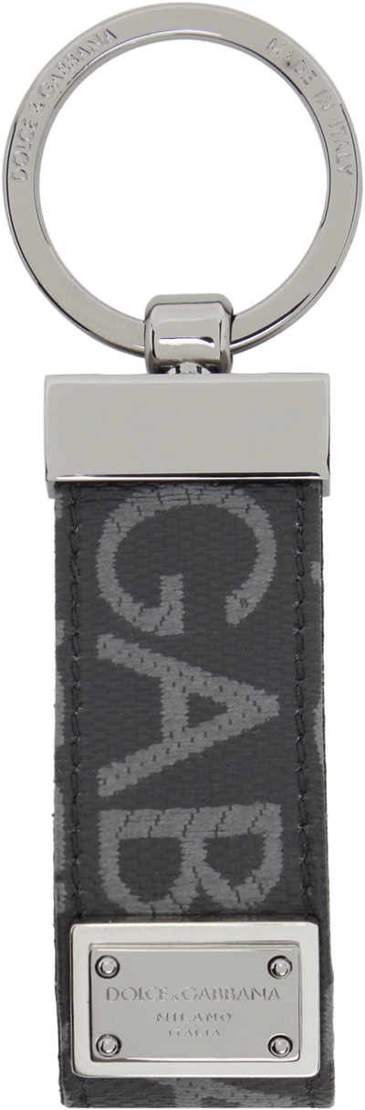 Dolce & Gabbana Coated Canvas Keychain With All-over Lettering Logo In Multi