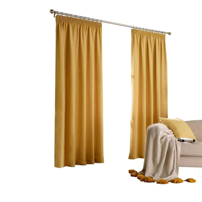 Shop Furn Harrison Pencil Pleat Faux Wool Curtains In Yellow