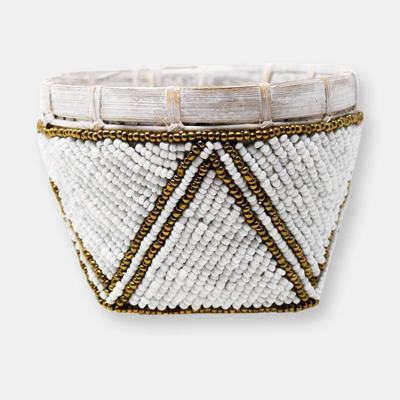 Shop Poppy & Sage Bamboo Beaded Trinket Basket In White