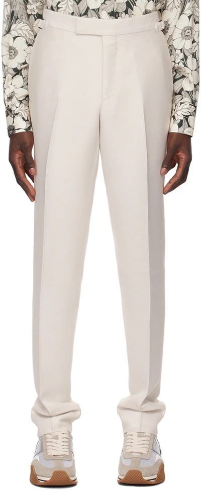 Shop Tom Ford Off-white Techno Trousers In Bone