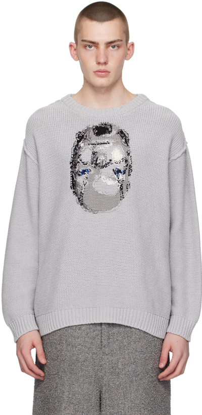 Shop Doublet Gray Jacquard Sweater In Grey
