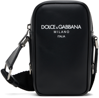 Shop Dolce & Gabbana Black Logo Messenger Bag In Dg Milano Italia