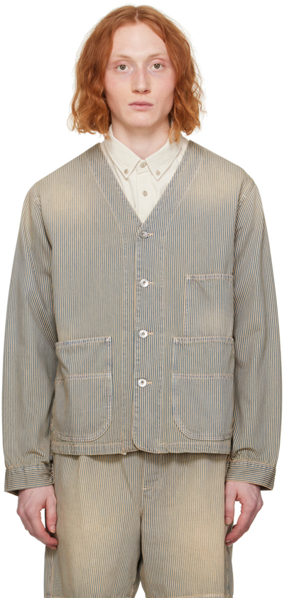 Shop Ymc You Must Create Blue & Tan Farm Denim Jacket In 40-navy-brown