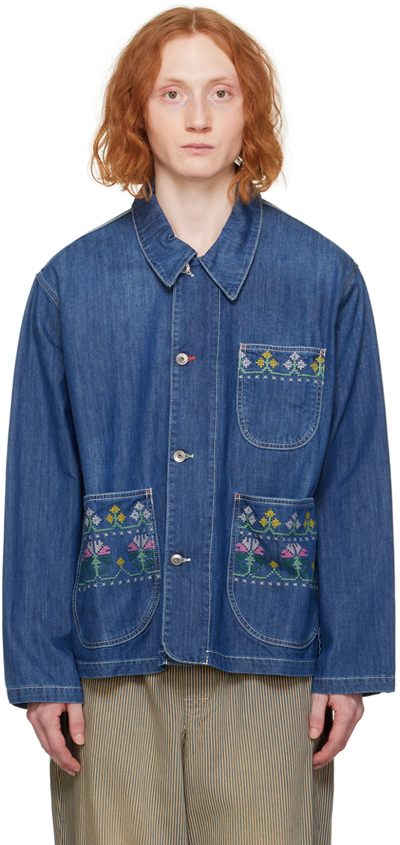 Shop Ymc You Must Create Blue Labor Denim Jacket In 40-washed Indigo