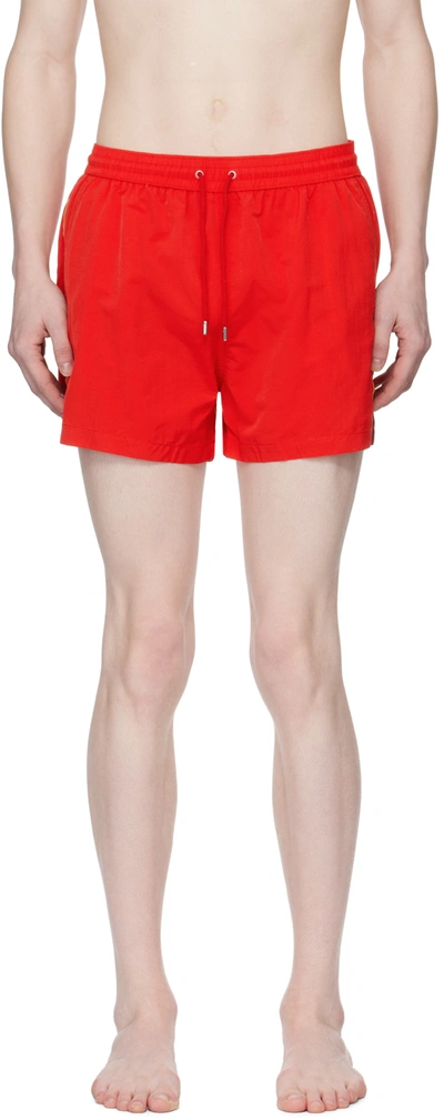 Paul Smith Stripe-embroidered Recycled-polyamide Swim Shorts In 25 Reds