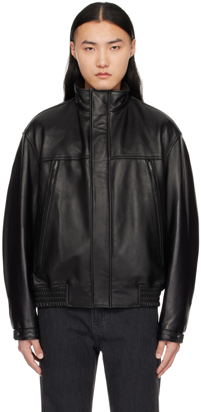 Shop Solid Homme Black Hooded Leather Jacket In 208b Black