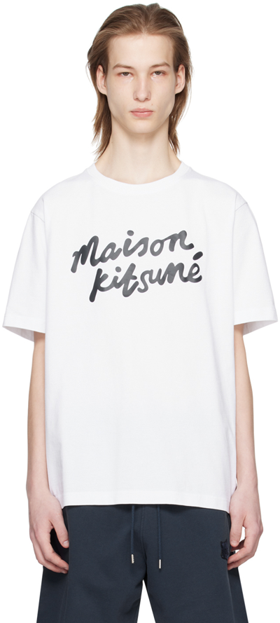 Shop Maison Kitsuné White Handwriting Classic T-shirt In M186 White/black