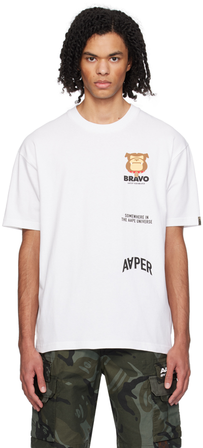 Shop Aape By A Bathing Ape White Printed T-shirt In Whx White