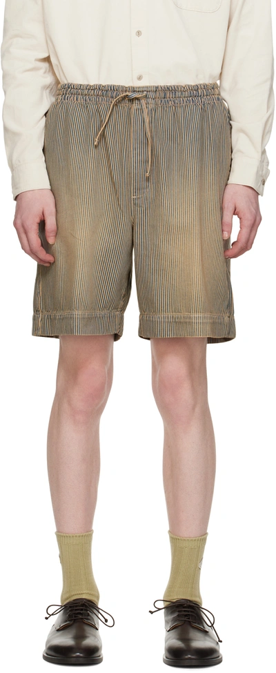 Shop Ymc You Must Create Blue & Tan Jay Denim Shorts In 40-navy-brown