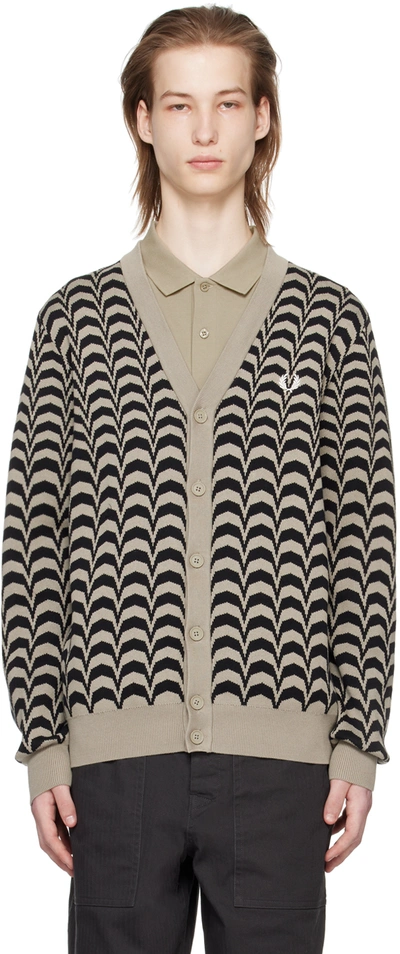 Shop Fred Perry Taupe & Black Jacquard Cardigan In U54