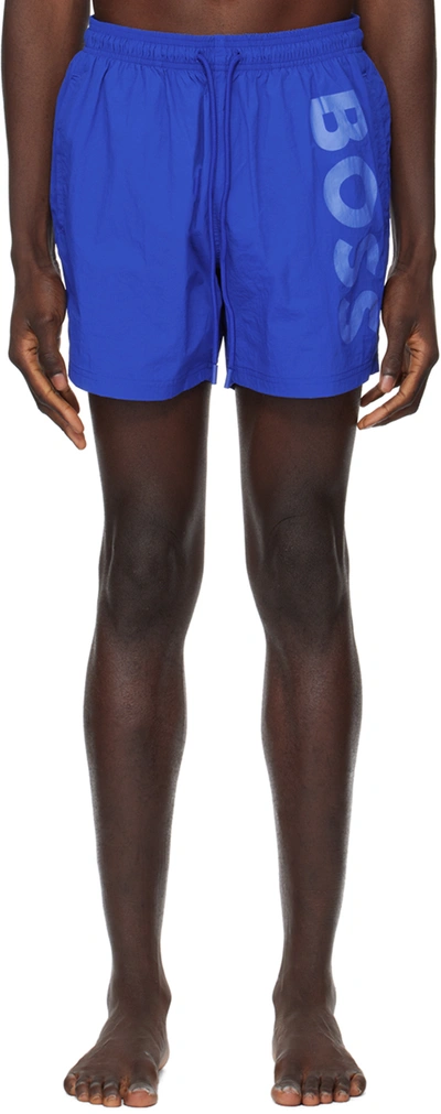 Shop Hugo Boss Blue Quick-drying Swim Shorts In 423-medium Blue