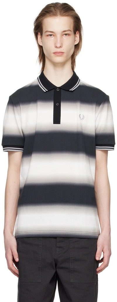 Shop Fred Perry Black & White Striped Polo In 129