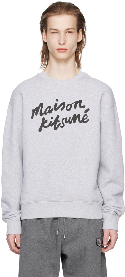 Shop Maison Kitsuné Gray Handwriting Sweatshirt In H120 Light Grey Mel
