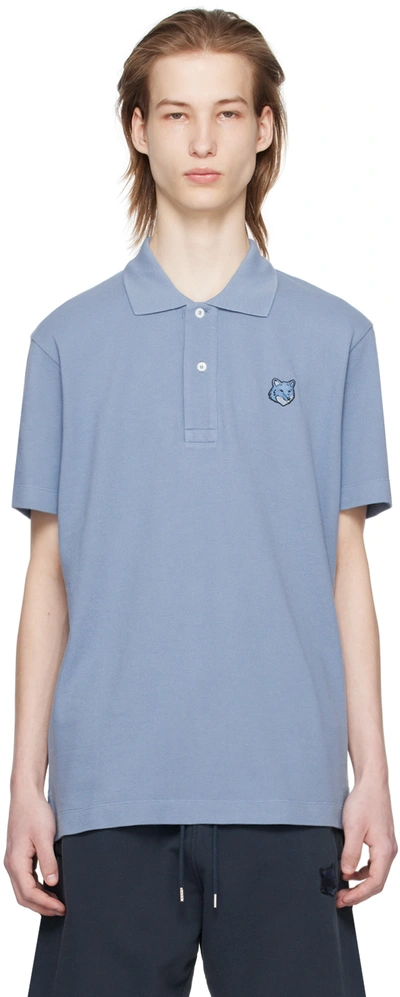 Shop Maison Kitsuné Blue Bold Fox Head Polo In P428 Hampton Blue