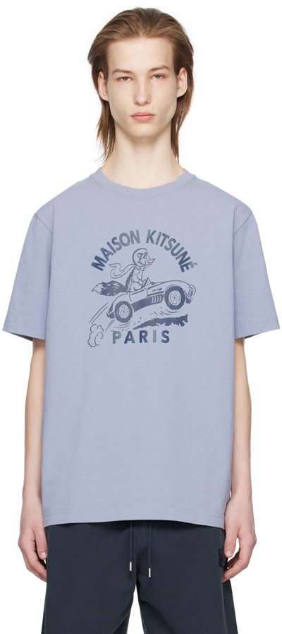 Shop Maison Kitsuné Blue Racing Fox T-shirt In P526 Duster Blue