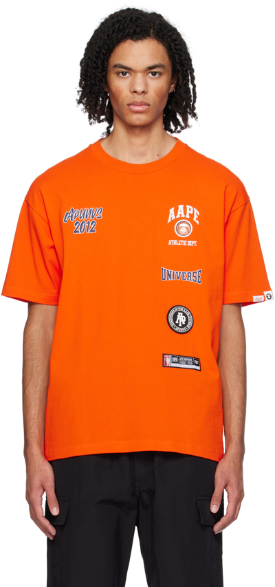 Shop Aape By A Bathing Ape Orange Printed T-shirt In Orx Orange