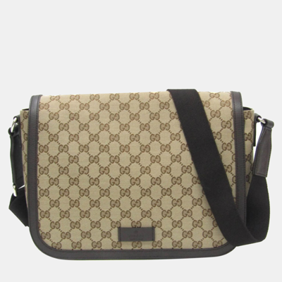 Pre-owned Gucci Gg Canvas Flap Messenger Bag In Beige