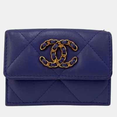 Pre-owned Chanel Purple Lambskin Leather 19 Trifold Wallet