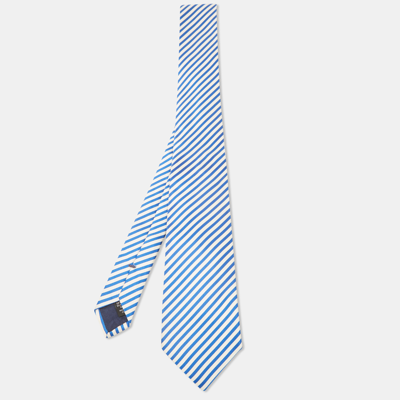 Pre-owned Ermenegildo Zegna White/blue Striped Silk Satin Tie