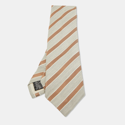 Pre-owned Ermenegildo Zegna Grey Striped Wool And Silk Traditional Tie
