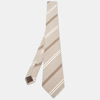 Pre-owned Ermenegildo Zegna Brown/cream Striped Silk Tie