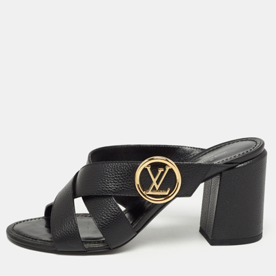 Pre-owned Louis Vuitton Black Leather Block Heel Slide Sandals Size 40