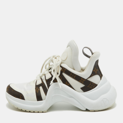 Pre-owned Louis Vuitton White/brown Nylon And Monogram Canvas Archlight Sneakers Size 41